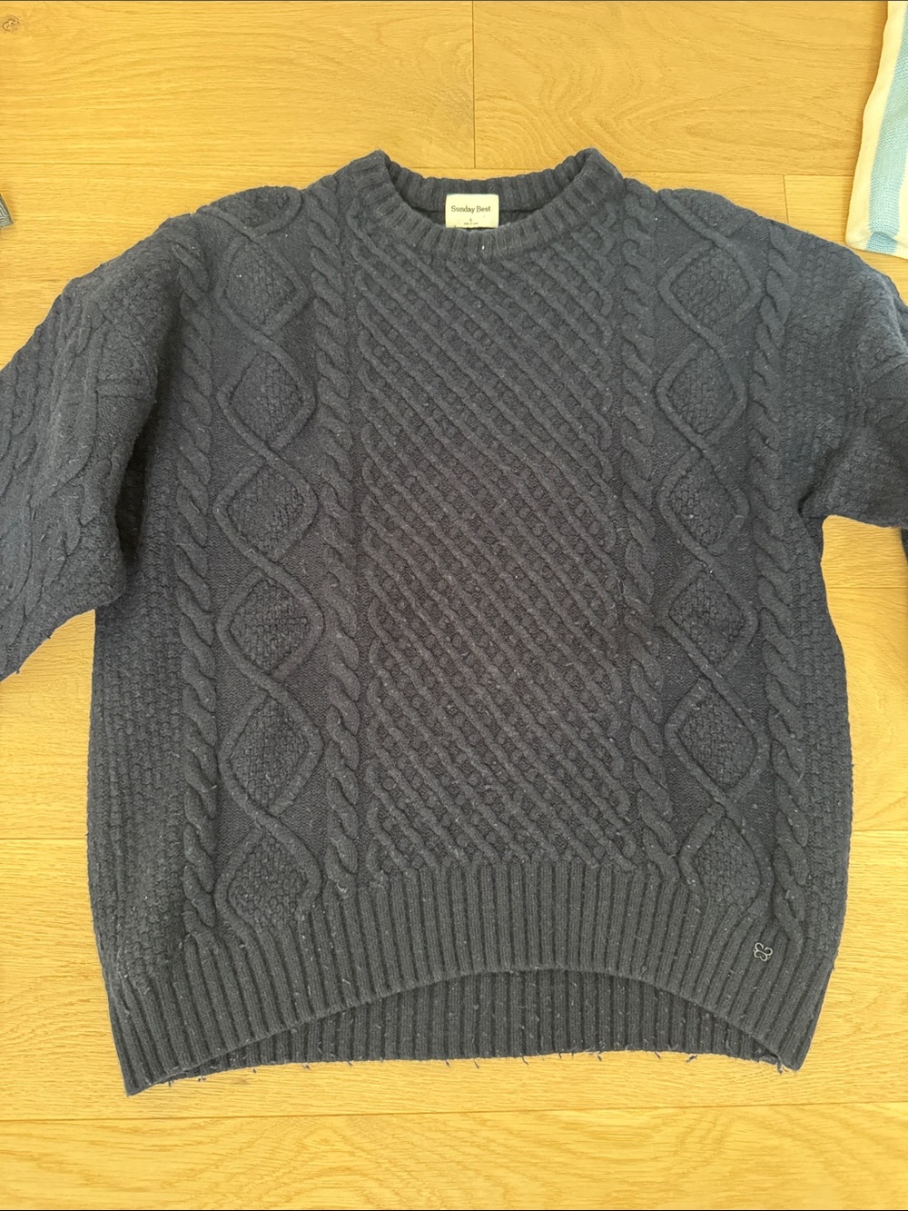 Sunday Best Women’s Navy Cable Knit Crew Sweater Aritzia